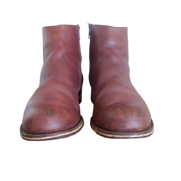 HELM Pablo Men's US 10.5 M Brown Moto-Inspired Leather Zip Up Ankle Boots - Picture 3 of 11